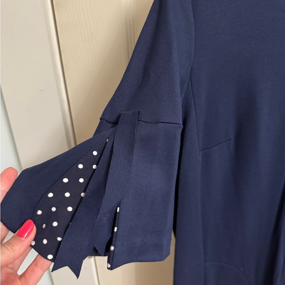 Sara Campbell Blue Sheath Dress 3/4 Sleeve Crew Neck